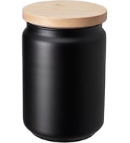 Çay Kahve Kavanozu,Siyah Renk 1 lt Siyah Cam-Bambu Kapak