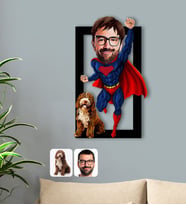 BK Gift Kişiye Özel Evcil Dost ve Süper Adam Karikatürlü 3D Ahşap Tablo-10