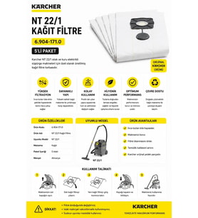 Karcher Nt 22-1 Kağıt Filtre 5'li 6.904-171.0