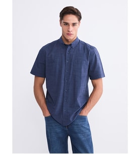 LCWAIKIKI Classic İndigo Regular Fit Kısa Kollu Erkek Gömlek