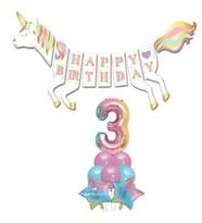 Unicorn 3 Yaş Happy Birthday Gökkuşağı