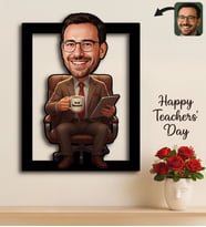 BK Gift Kişiye Özel Erkek Öğretmen Karikatürlü 3D Ahşap Tablo -14, Öğretmene Hediye, Öğretmenler Günü Hediyesi