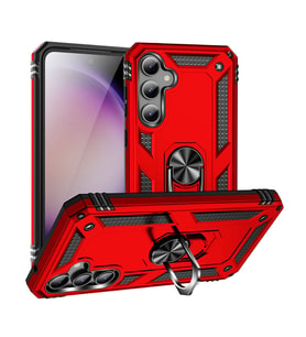 Samsung Galaxy S23 FE Uyumlu Kılıf Standlı Manyetik Yüzüklü Military Magnetic Ring Polycarbonate and TPU Case (Kırmızı)