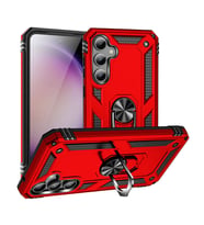 Samsung Galaxy S23 FE Uyumlu Kılıf Standlı Manyetik Yüzüklü Military Magnetic Ring Polycarbonate and TPU Case (Kırmızı)