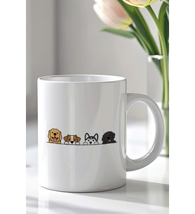 Sevimli Köpek Desenli 330ml Baskılı Beyaz Seramik Kupa Bardak