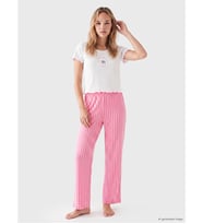 LCW DREAM Pembe Bisiklet Yaka Baskılı Kadın Pijama Takımı