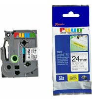 PUUN®Brother P-Touch TZE-S251 24MM x 8m Güçlü Yapışkanlı Beyaz Üzerine Siyah Muadil Laminasyon Etiket Şeridi (Çok Renkli)