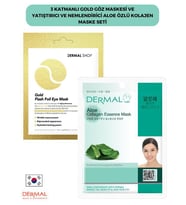 Dermal 3 Katmanlı Gold Göz Maskesi ve Yatıştırıcı Nemlendirici Aloe Özlü Kolajen Maske Seti