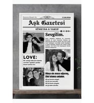 Kişiye Özel Fotoğraflı Aşk Gazetesi Çerçevesi – Sevgiliye Özel Hatıra Tablosu