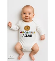 “Amcasının Aslanı” Baskılı, Uzun Kollu Bebek Body %100 Pamuk, Çıtçıtlı Zıbın 0-24 Ay Bebek Body (Beyaz)