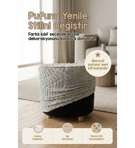Yıkanabilir Puf Tabure Kılıfı Tak-Çıkar-Değiştir-Yenile Orta Sehpa Kılıfı By Forest Gri