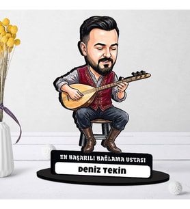 Bağlama Ustasına Hediye Kişiye Özel Karikatürlü Biblo