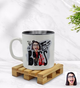 BK Gift Kişiye Özel Kadın Big Boss Karikatürlü İçi Siyah Renkli Kupa Bardak Model 3