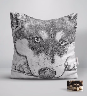 BK Gift Kişiye Özel Tam Boy Karakalem Köpek Karikatürlü Beyaz Yastık-1