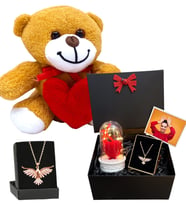 Zümdürü Anka Kuşu Kolyeli Fotoğraflı Premium Set - Sevimli Kalpli Peluş Ayıcıklı (Model 5)