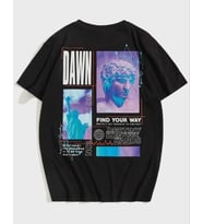 Kadın Baskılı T-Shirt Kısa Kol Bisiklet Yaka Oversize Rahat Kalıp Tişört - Siyah