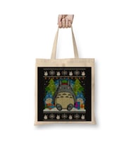 Komşum Totoro Studio Ghibli Christmas Knit Yılbaşı Beyaz Bez Çanta Uzun Saplı Alışveriş Çantası