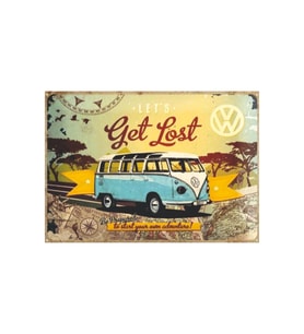 Let's Get Lost VW Minibüs Temalı Ahşap Retro Seyahat Posteri
