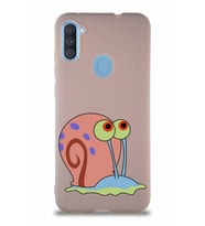 Samsung Galaxy A11 Soft Premier Kapak Salyangoz Gary Tasarımlı Silikon Kılıf - Pudra (Şeffaf)