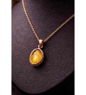 Kadın Bakır Kolye Doğal Sarı Sitrin Taşlı Minimal Model Kolye