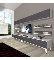 Decoraktiv Ekoflex 360Y Mdf Gold Tv Ünitesi Tv Sehpası - Beyaz Antrasit (Beyaz - Antrasit)