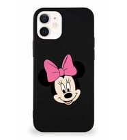Apple iPhone 12 Soft Premier Kapak Minnie Mouse-C Tasarımlı Silikon Kılıf - Siyah (Şeffaf)