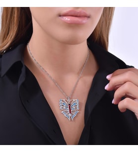 925 Ayar Gümüş Kırmızı Kelebek Modeli Telkâri Kolye