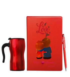 Sevgililer Gününe Özel Deri Kırmızı Defter Kalem & Termos Mug Hediye Seti 33