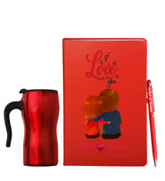 Sevgililer Gününe Özel Deri Kırmızı Defter Kalem & Termos Mug Hediye Seti 33