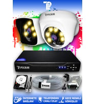PICAM 2 Kameralı Kare 1 İç Kamera Set 250 GB HDD Full HD Renkli Gece Görüşlü Güvenlik Kamerası Sistemi