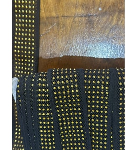 LASTİKLİ SARI BONCUKLU SİYAH FİLE ŞERİT DİKİŞ GİYİM AKSESUARI EN 3 CM (1 METRE)