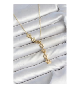 Mey İthalat® 316L Çelik Yıldız Model Gold Renk Zirkon Taşlı Kadın Kolye