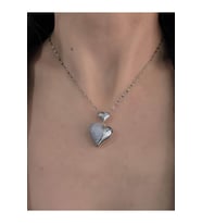 Bombeli Kalp Zirkon Taşlı Silver Renk Kolye (Gümüş)