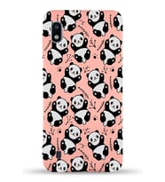 Samsung Galaxy A10 Uyumlu Lansman Kılıf Panda Tasarımlı İçi Kadife Kapak-Pembe (Şeffaf)