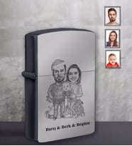 Kişiye Özel Yılbaşı Aile Karikatürlü Siyah Benzinli Çakmak Model-3