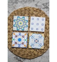 Baskılı Doğal Taş Bardak Altlığı 4'lü Set 10x10x1 Cm