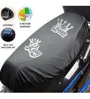King Queen Tasarımlı Motosiklet Sele Kılıfı Motor Koltuk Brandası Siyah