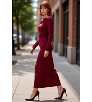 Kadın Midi Boy Kayık Yaka Bodycon Elbise Standart Kollu Büzgülü Düz Örme Kumaş Her Ortama Uygun