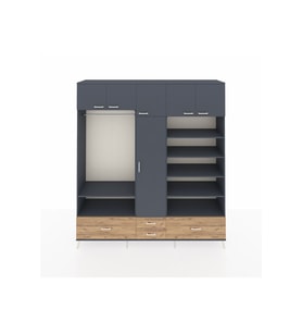 Hyperion Dolap 18 Raflı 4 Çekmeceli Tek Askılı 220x44x243 Antrasit-Antrasit/Çam
