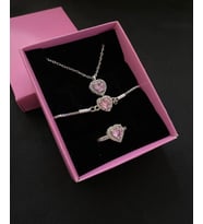 pembe kalpli kolye yüzük ve bileklik seti
