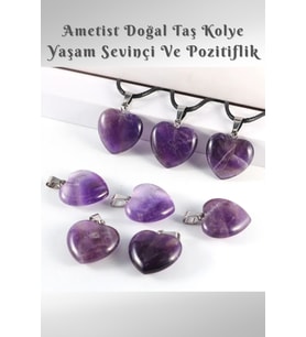Kalp Ametist Doğal Taş Kolye ( Güçlü Bir Şifa Taşı ) Aa Kalite