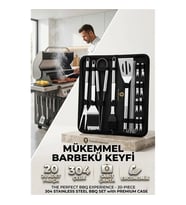 Profesyonel Barbekü Seti 20 Parça Çantalı Paslanmaz Çelik Mangal Maşa Spatula Fırça Şiş 723132