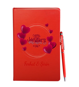 Sevgililer Gününe Özel Kırmızı Defter Kalem Hediye Seti 20
