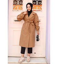 Omzu pileli Detaylı Trençkot  Camel 4429