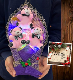 Yılbaşı Hediyesi Renkli Led Işıklı Büyük Boy Pembe Ayıcıklı Mor Tasarım Ayıcık Buketi