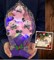 Yılbaşı Hediyesi Renkli Led Işıklı Büyük Boy Pembe Ayıcıklı Mor Tasarım Ayıcık Buketi