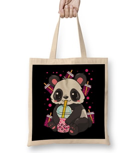 Boba Bubble Tea Panda Drinking Boba Bez Çanta Uzun Saplı