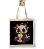 Boba Bubble Tea Panda Drinking Boba Bez Çanta Uzun Saplı