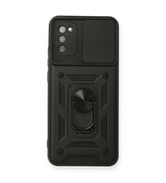 Samsung Galaxy A03s Kılıf Pars Lens Yüzüklü Silikon - Siyah