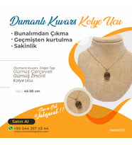 Dumanlı Kuvars Doğaltaş Kolye Ucu, Gümüş zincirle birlikte KU038